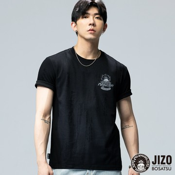 【秋冬新品9折㊣】地造粗結粒緹花LOGO男女共著短TEE(黑) - BLUE WAY 地藏小王