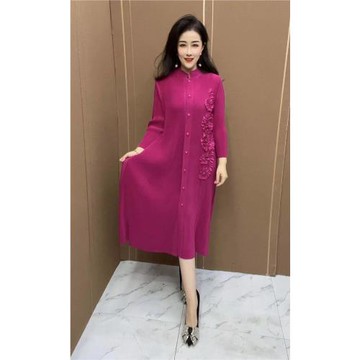 褶皺連衣裙長款春夏季氣質時尚風衣高端外套復古洋氣開衫裙網紅女