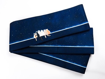 雙面和服半幅帶/ 浴衣腰帶 - 星空貓咪圖案樣式