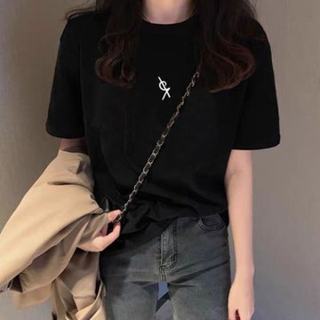 設計感小眾黑色簡約上衣女裝2025年新款夏季潮ins寬松純棉短袖T恤