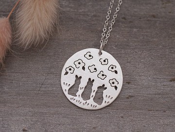 ni.kou 純銀 小花 兔子 草地 墜飾 項鍊