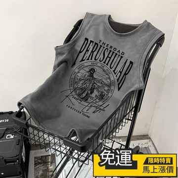 🔥台灣出货🔥麂皮絨美式複古無袖T恤男士夏季寬鬆百搭痞帥ins潮流背心學生上衣jioyh JIPT
