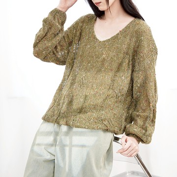 花紗V領慵懶風毛衣690059
