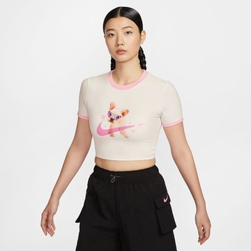 NIKE 短袖上衣 女款 運動 短版 AS W NSW TEE SLIM CRP GCEL 米白粉 HM4621-133 (3S3918)
