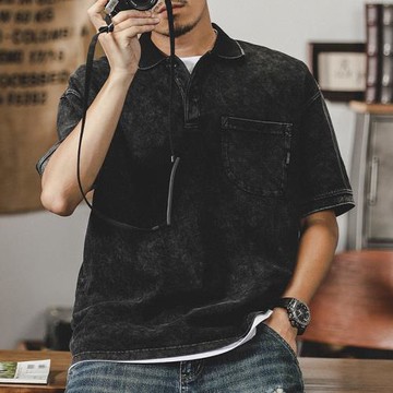 杰雷諾珠地棉polo衫男純棉美式復古重磅水洗短袖T恤男士夏季上衣