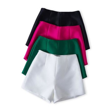 歐洲站百搭外穿短褲女夏休閑高腰寬松顯瘦彩色a字亮面闊腿熱褲潮