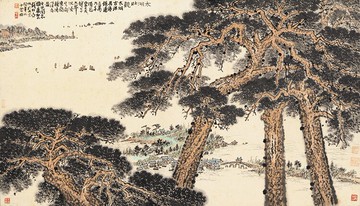 錢松巖太湖壯觀圖國畫山水橫幅原大宣紙微噴復制版畫客廳中式掛畫