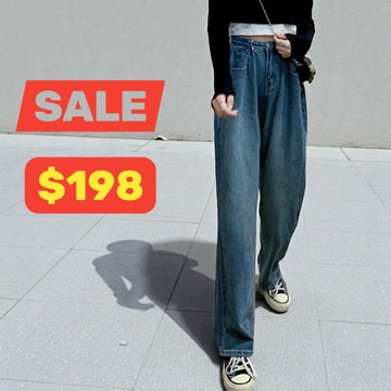 GOFO 長褲 韓系穿搭 高腰顯瘦 鉤環收腰復古牛仔褲 牛仔寬褲 女生褲子 女裝 秋季 秋天 冬天 冬季 春裝