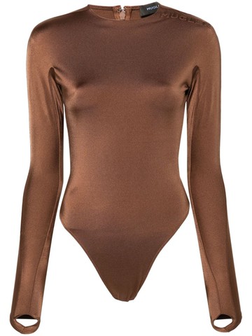 Mugler - 3D logo-detail bodysuit - women - Cotton/Polyamide/Elastane/Elastane - 42 - Brown