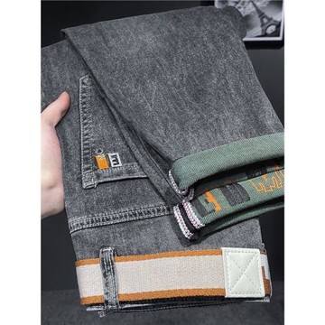 煙灰色高檔牛仔褲男秋季新款寬松直筒百搭潮流修身小腳休閑九分褲