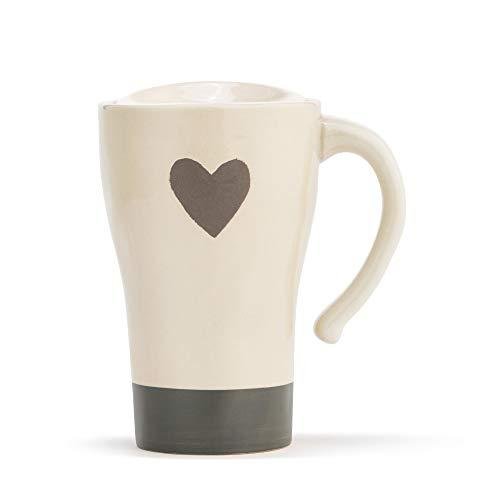 Demdaco Warm Grey Heart Cream 12 ounce Stoneware Travel Tumbler Mug with Li