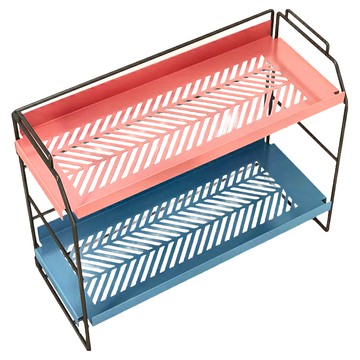 U-mop 復古鐵藝雙層收納架 (小) 層高可調整  深藍 + 棕橘  1個