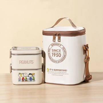 【優貝選】SNOOPY 史努比不鏽鋼雙層保溫便當盒套組1400ML