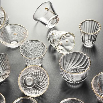 玻璃功夫茶杯加厚茶具耐熱小杯子日式水晶單杯主人杯金邊品茗杯