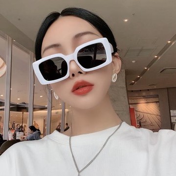 歐美白色長方形街拍墨鏡女時髦裝飾凹造型眼鏡潮變裝復古太陽鏡男