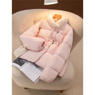 加厚款立領羽絨服女短款小香風2024秋冬季新款輕便盤扣兔毛小個子