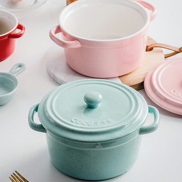 瓷引力大號雙耳陶瓷面碗帶蓋烤箱焗飯碗學生宿舍泡面碗蒸蛋碗湯碗