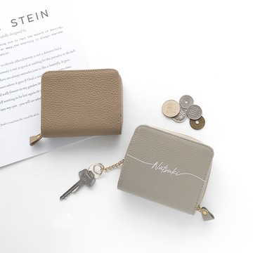 【 真皮 智慧鑰匙包款 對折皮夾 刻字 】 輕巧皮夾 柔和色彩 禮物 卡夾 刻字免費 HR18U