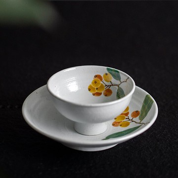 山水間枇杷手繪餐具粗陶飯碗盤子高足果盤景德鎮陶瓷手工餐具家用