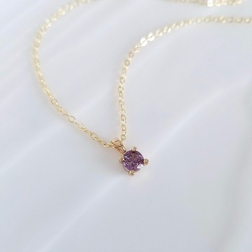 紫色圓鋯石吊墜包金項鍊 | 靈氣能量頸鍊 | 開運 典雅 精緻 簡約
