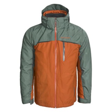 美國百分百【哥倫比亞】Columbia 3-in-1 男 兩件式 防寒外套 防水夾克 大衣 收納帽 橘灰 L號