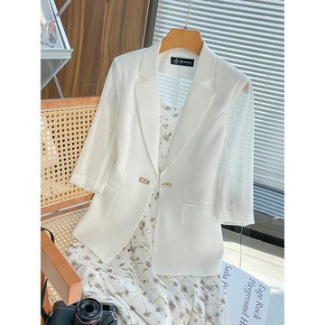 網紗小西裝外套搭配連衣裙小個子夏季薄2025新款西服吊帶裙兩件套