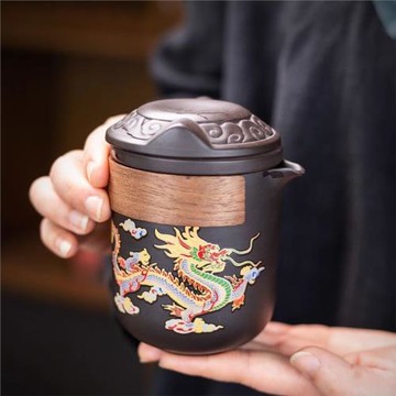 中式功夫紫砂茶具沛晴宜興家用旅行熱水變色一體分茶器便攜壺套裝