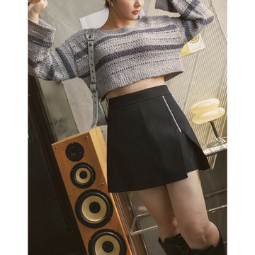 AIR SPACE PLUS 個性拉鍊開衩褲裙(黑/杏) 女裝 現貨 大尺碼 中大尺碼 棉花糖女孩