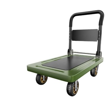 貨物手推車 【暢麥】推車 手推車 4 寸金膠靜音輪 2 萬向 2 定向 家用商場倉庫高承重搬運平板車 綠色72x48鋼梁款