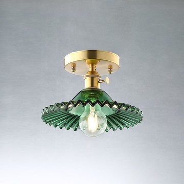 【塵年舊飾】懷舊銅製玻璃吸頂燈PL-1725附燈泡