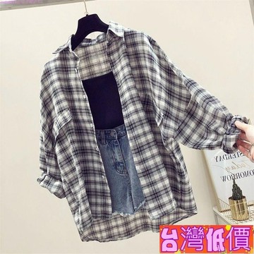 悅裳💎台灣免運💎【店鋪熱銷】復古格子襯衫防晒衣女新款外穿夏天外套夏季薄款外搭小外套襯衫韓風女裝設計感女裝