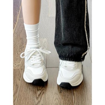 鮀品運動鞋子女2025春季新款超火厚底棉老爹鞋百搭休閑跑步小白鞋