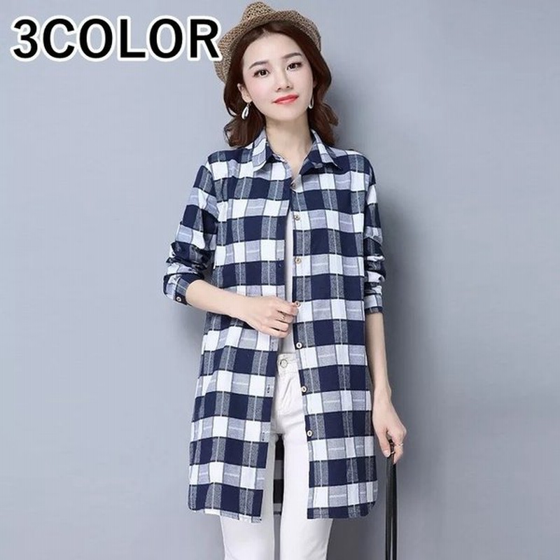 長袖シャツ チェックシャツ ロングシャツ チュニックシャツ レディース トップス 秋冬 チェック柄 ロング丈 チュニック丈 前開き 羽織り ナチュラル 通販 Lineポイント最大0 5 Get Lineショッピング