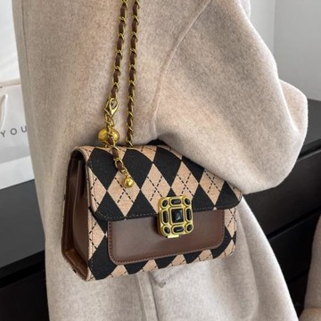 今年流行包包女2025新款高級感百搭小眾斜挎包爆款格子鏈條單肩包
