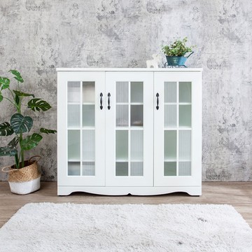 Birdie南亞塑鋼-鄉村歐風4.1尺三開門格子窗鞋櫃(白色)-121.6x36.5x107.4cm