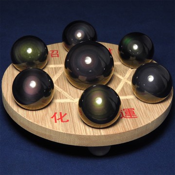 【吉祥開運坊】【彩虹黑曜石七星陣(大型)  附孟宗竹七星底盤(大) 防小人 口舌 】淨化