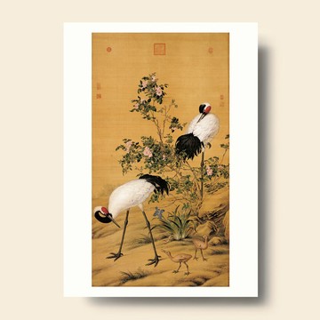 【 B4 藝術畫卡・B4 Poster 】郎世寧・花陰雙鶴