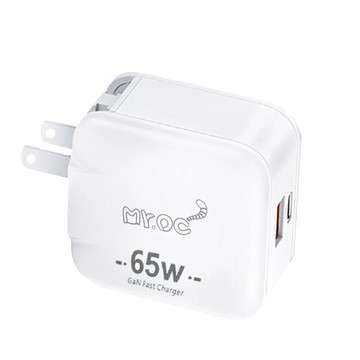 Mr.OC橘貓先生 65W氮化鎵 Type-C + USB-A雙孔折疊快速充電器 51.6 x 51.6 x 28.5mm 97g  白色  1個