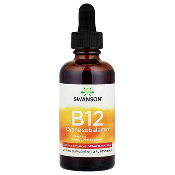 Swanson Vitamins, B12 氰鈷胺液體，草莓味，2 液量盎司（59 毫升）