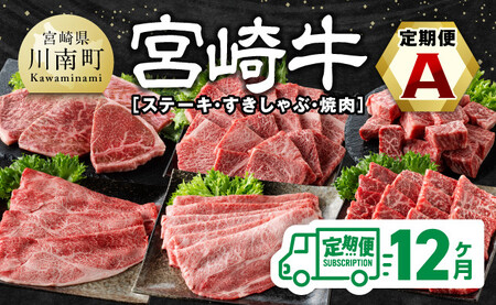 宮崎牛定期便（ すきしゃぶ ・ 焼肉 ・ ステーキ ） 全12回