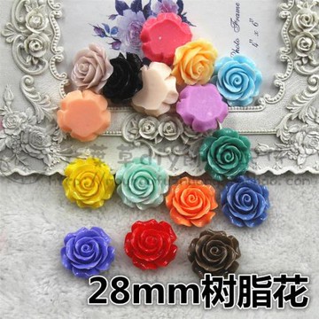 28mm玫瑰花（無孔） 樹脂花樹脂配件美甲花朵配件手機殼diy材料