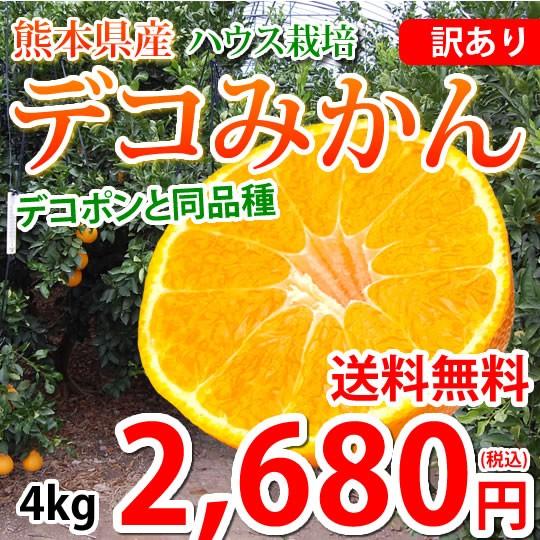 デコポン 同品種 デコみかん 訳あり 送料無料 4kg ハウス栽培 みかん 熊本県産 不知火 ミカン 蜜柑