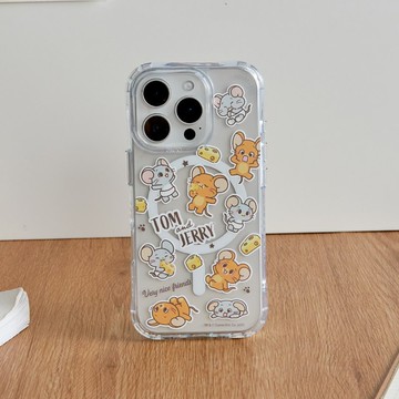 湯姆貓與傑利鼠GOKKO-萌萌貼紙亂花抗黃防摔MagSafe iPhone手機殼
