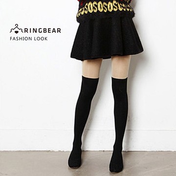 短裙--優雅氣質小女人風格顯瘦寬版鬆緊帶毛氈荷葉圓裙(黑M-5L)-Q91眼圈熊中大尺碼