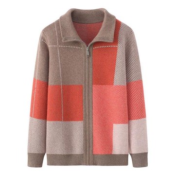 (免運)秋冬新款中老年羊毛衫女士拉鏈加厚保暖通勤時尚媽媽針織開衫毛衣