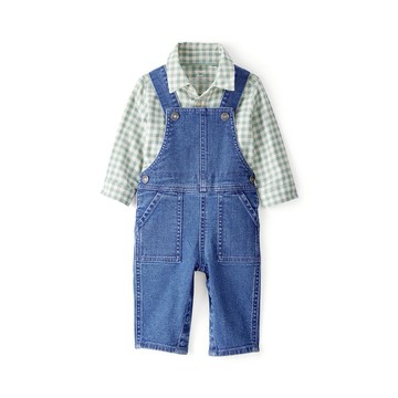 【Carter’s】陽光小牛仔 2件組套裝(上衣/吊帶褲) | 官方授權 小紳士格紋襯衫、丹寧吊帶褲套裝、寶貝送禮首選。