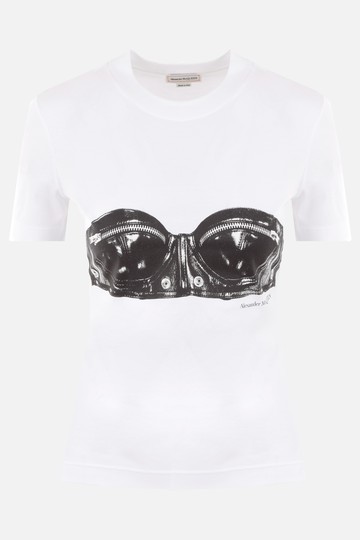 ALEXANDER McQUEEN Biker Bra printed cotton t-shirt Woman