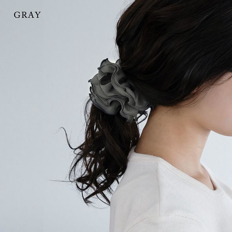 シュシュ 大きめ ヘアアクセ ヘアゴム シフォン ドレープ