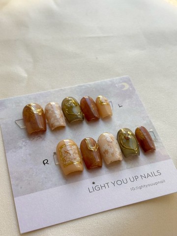 暖茶琥珀花 甲片 /穿戴甲/訂製美甲貼片