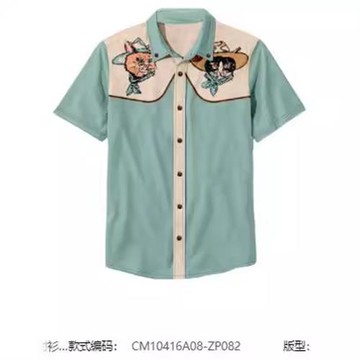 2024夏威夷休閑沙灘男士新款圖案ZP082翻領短袖無口袋純棉襯衫